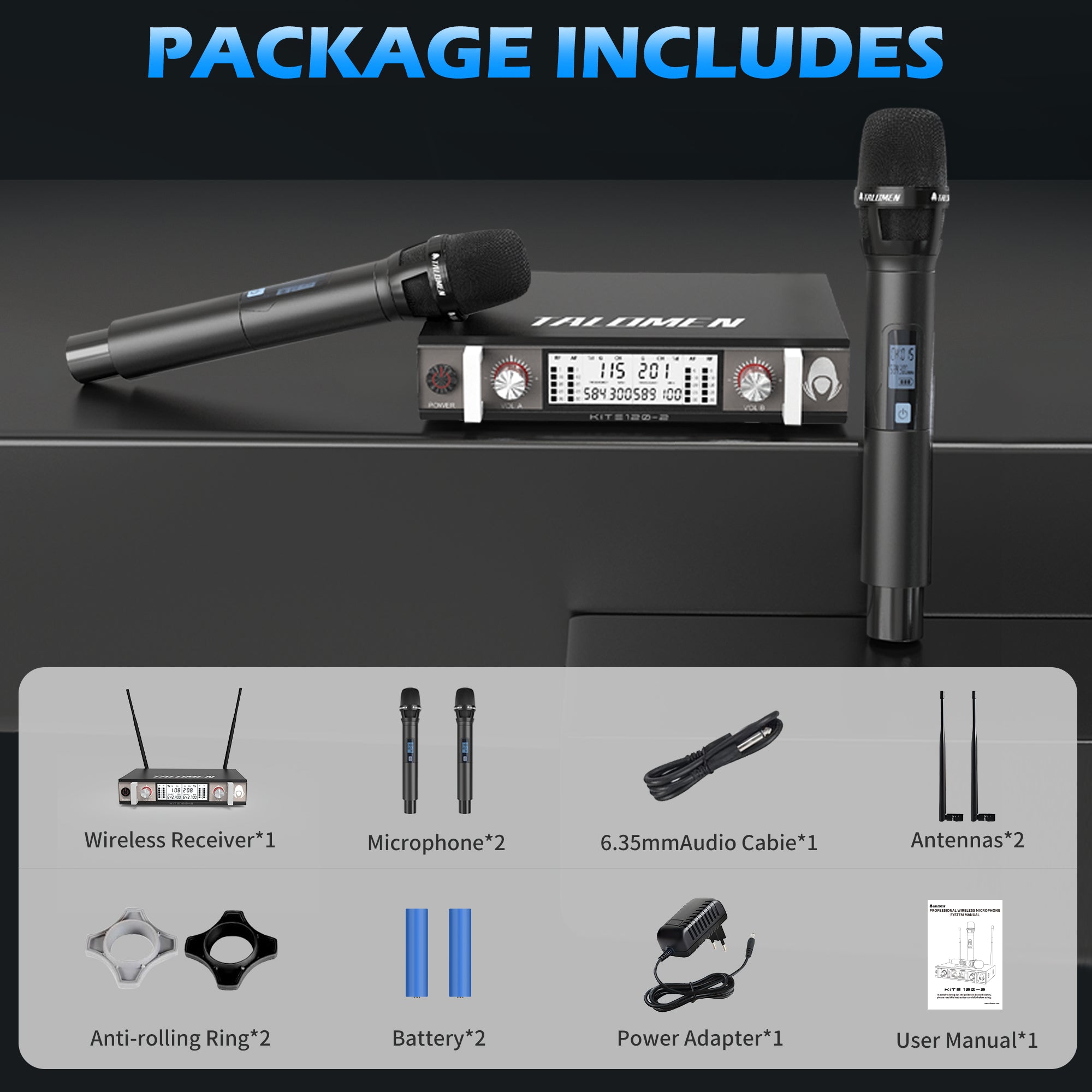 Talomen K120 Professionelles drahtloses UHF-Mikrofonsystem