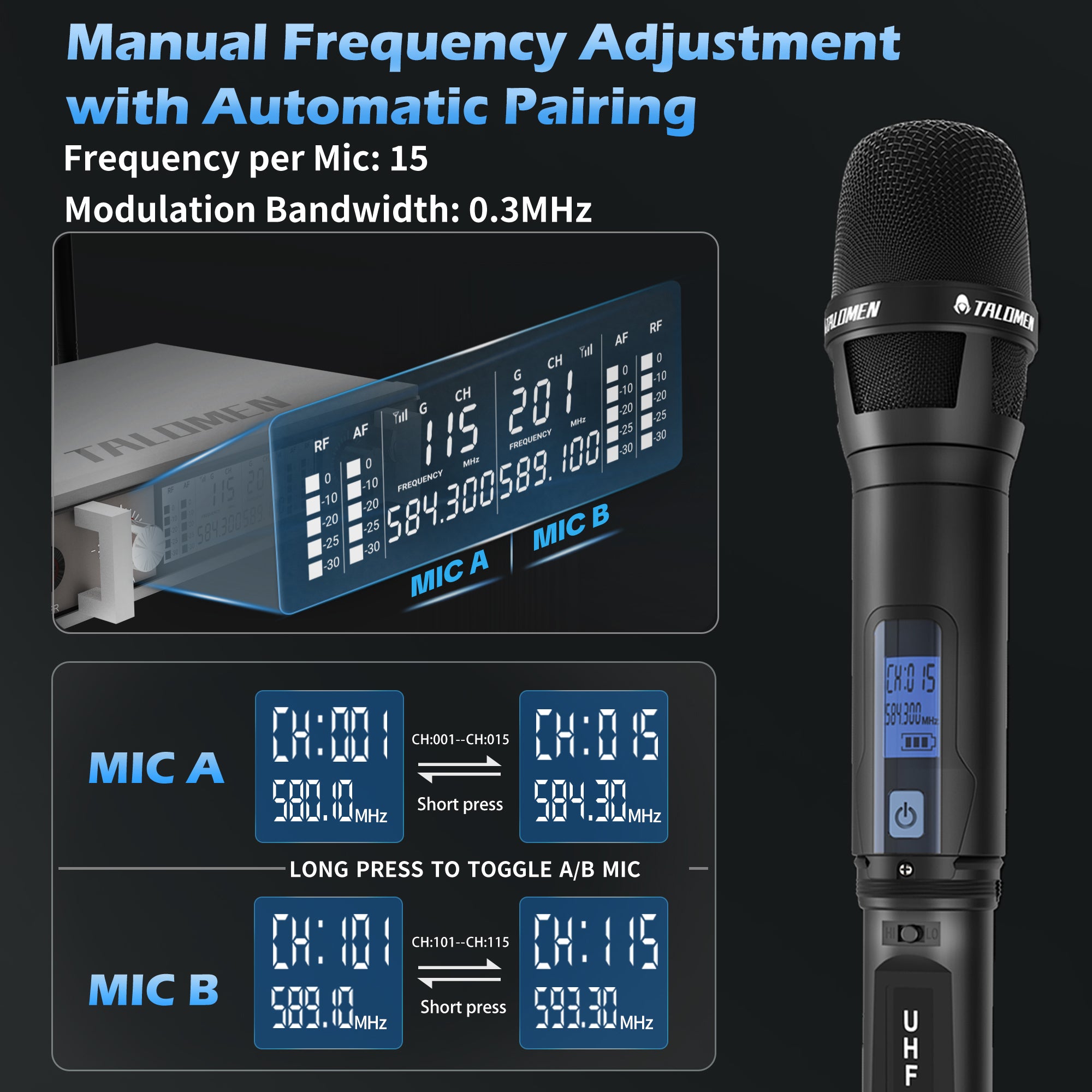 Talomen K120 Professionelles drahtloses UHF-Mikrofonsystem